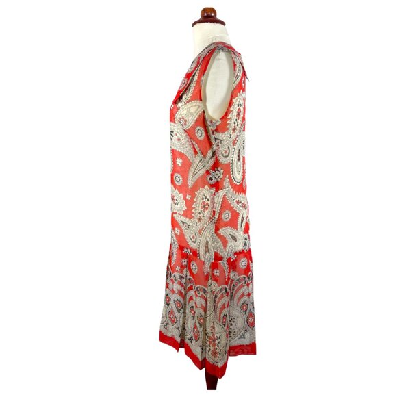 Vintage Paisley Drop Waist Sailor Collar Pleated Skirt Dress Size 4 - Picture 6 of 9